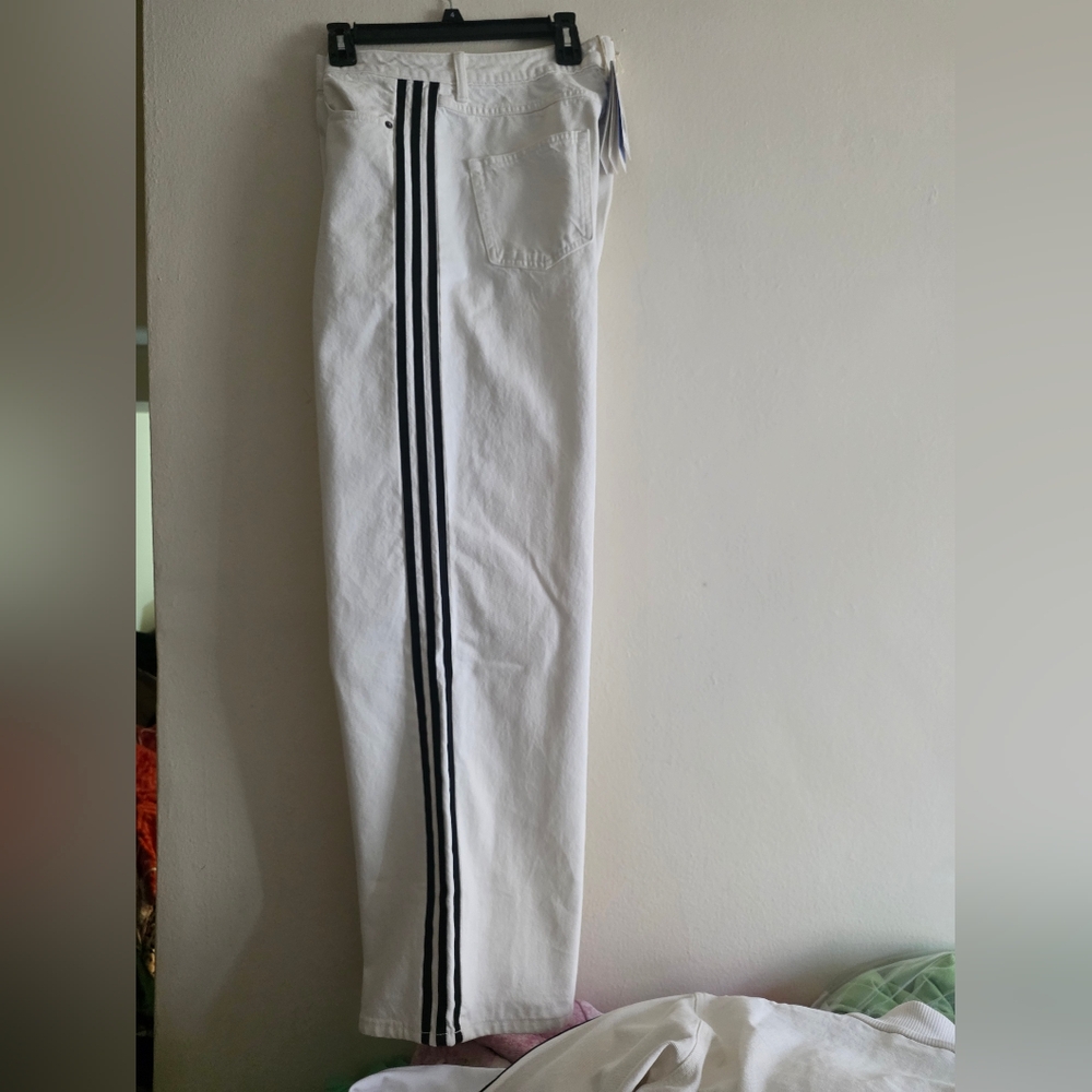 Adidas Women's Firebird Track Pants Denim White Jeans Cloud White Bnwt - Picture 4 of 10